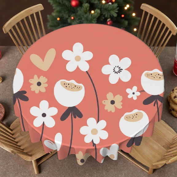 RKSupls 60 Inch Mixed Wildflowers And Hearts Garden Round Tablecloth, Festive Round Table Setting Polyester Round Table Cover, Wedding, Party, Holiday, Home Dining