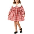thumbnail image 2 of Lutiedan Toddler Girls Gingham Dress Puff Long Sleeve Peter Pan Collar Babydoll Dress Cute Casual A-Line Mini Dress Size 1-8,Red, 2 of 7