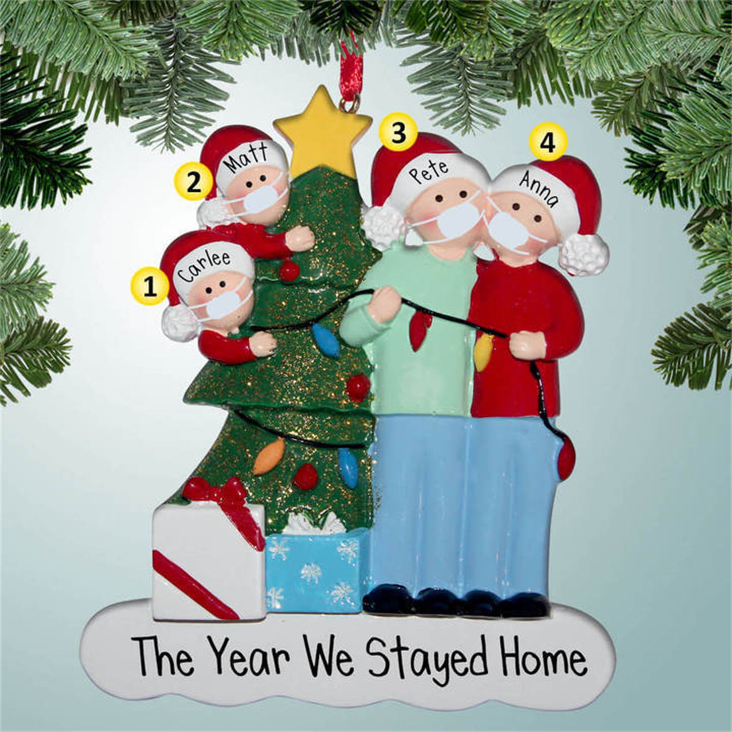 TELAOTE Christmas Decorations Personalized 6 Family Members Name Christmas Ornament Kit 2020 DIY Survivor Family Customized Christmas Tree Pendant Creative Gift