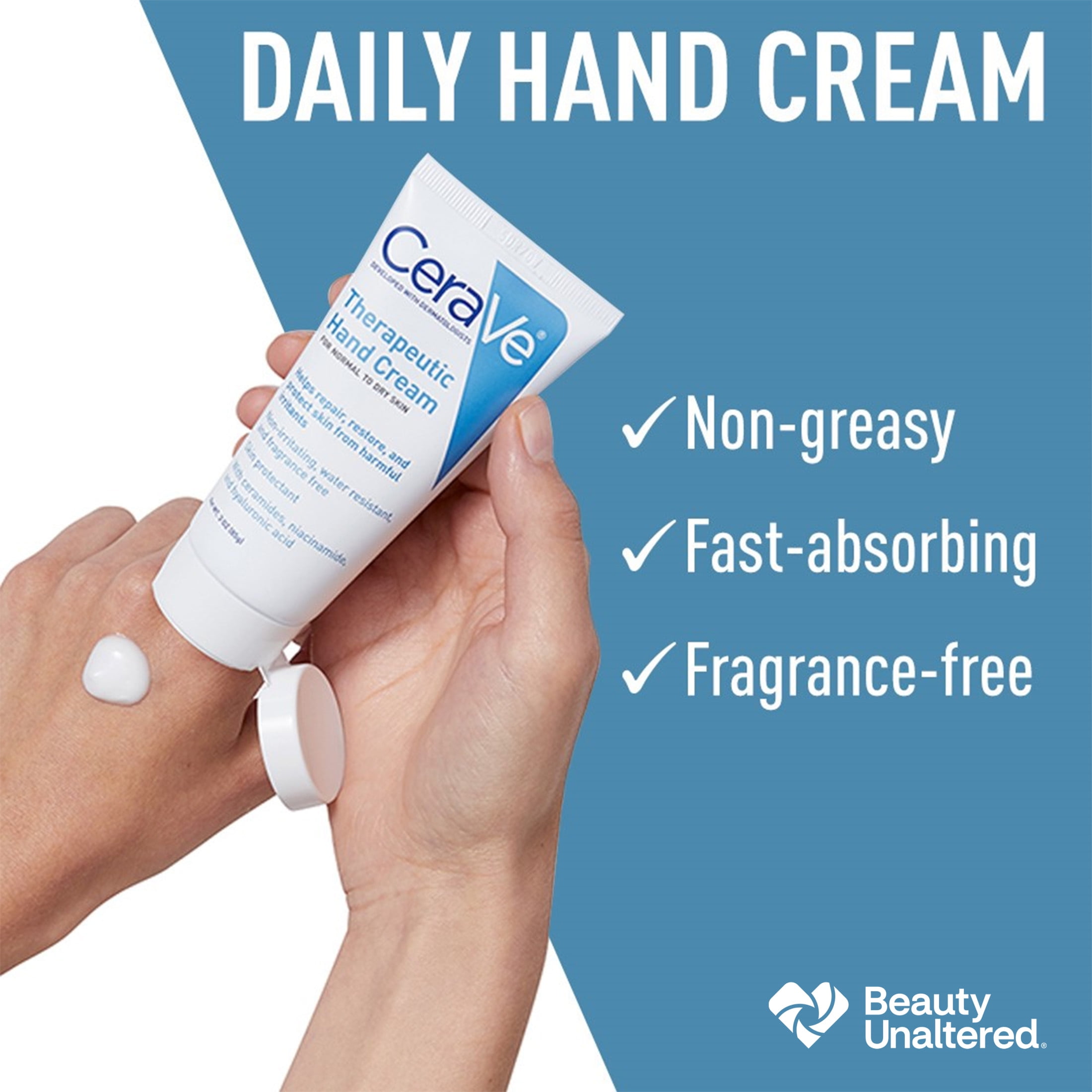 CeraVe Therapeutic Hand Cream, Non-greasy Frangrance Free Moisturizer for Dry Skin, 3 oz