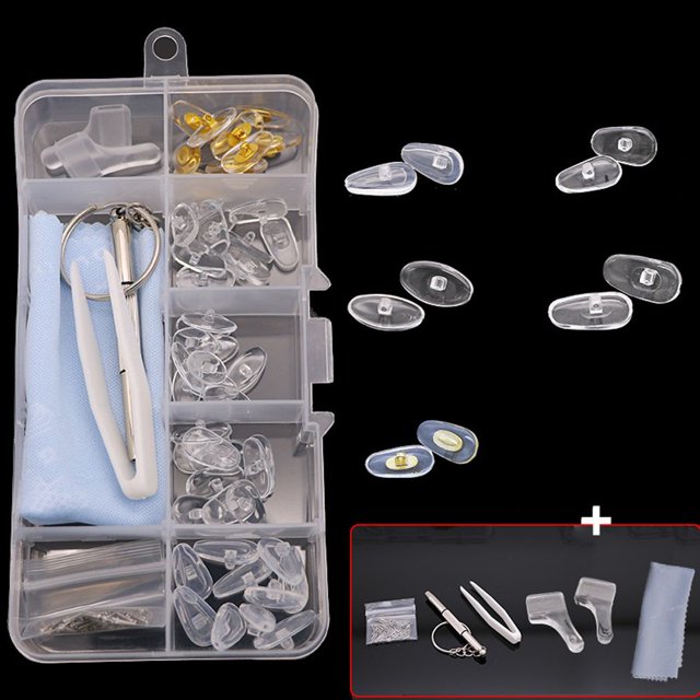 Kit de Réparation de Lunettes Tampons de Nez en Silicone Remplacement Pièces d'Outils de Réparation de Lunettes Optiques Kit Assorti Tournevis Pinces Crochets d'Oreille 02