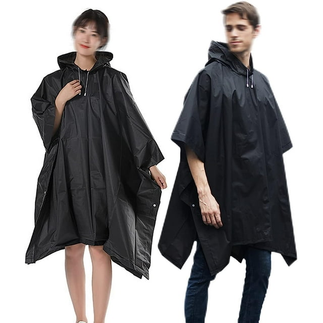 Poncho de Lluvia Negro de 2 Piezas, Poncho de Lluvia Impermeable, Capa de Lluvia con Capucha, para Senderismo, Camping, Viajes, Ciclismo (Negro)