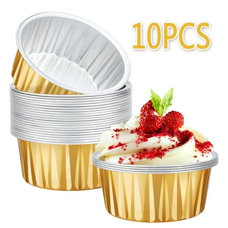 

10 Pieces Cupcake Cups with Lid 125ml Foil Box Foil Cup Baking Pudding Disposable Tin Foil Cupcake CupFoil(Golden)