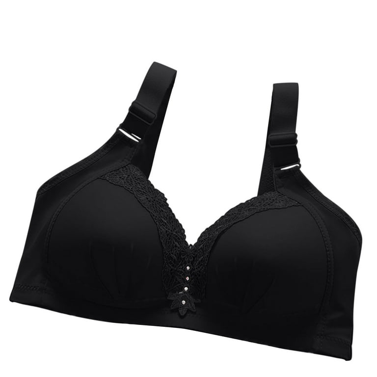 uublik Bras for Women Lace Wirefree Soft Push Up Back Four Rows Of Buckles  Push Up Bra Underwear Black