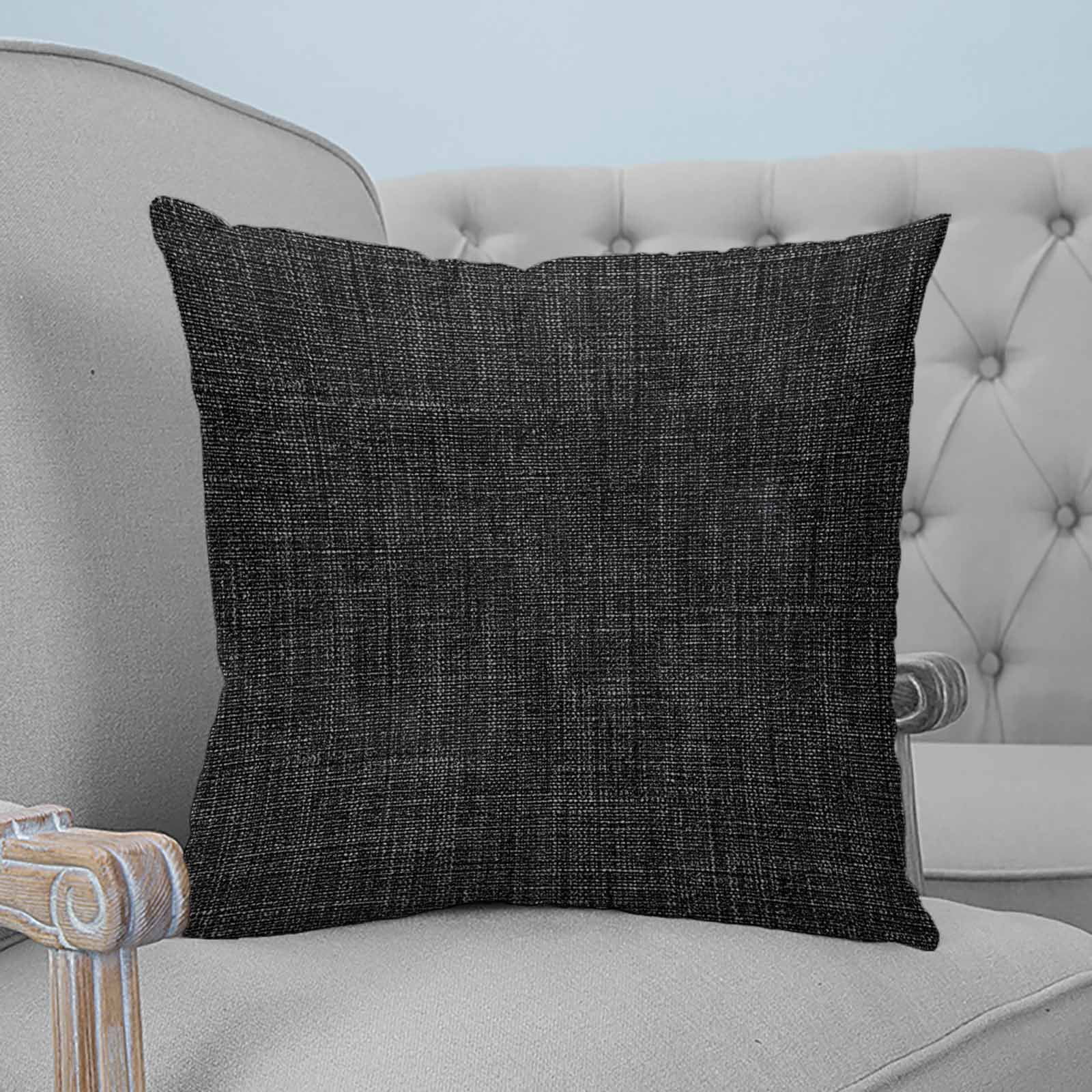 Black 14x14 Pillow Covers Set of 2, Farmhouse Burlap Solid Black Color Modern Linen Texture Throw Pillow Covers Decorative Couch Cushion Case, Microfiber Square Pillowcases for Bedroom Living Room