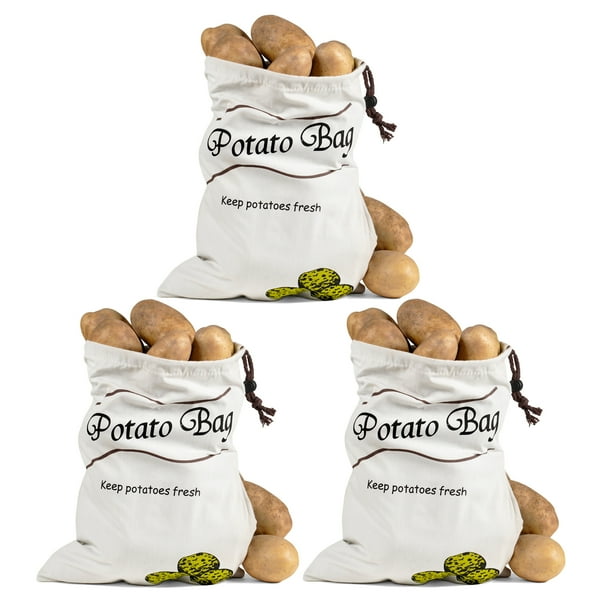 Reusable Storage Bags 3 Pack Potato Storage Zipper Sprout Free Cotton