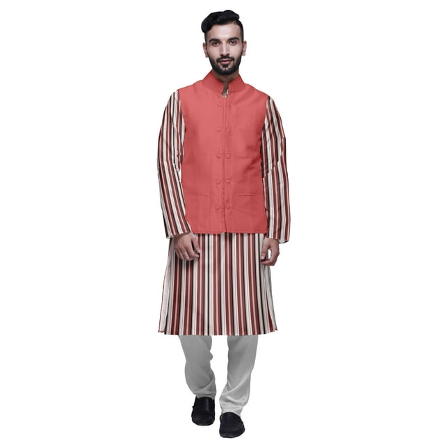 Atasi Kurta Pyjama pour Homme Veste Col Mandarin Indien Imprimé Ensemble de Tenue Ethnique