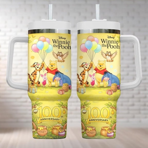 Winnie The Pooh 100th Anniversary Tumbler 40oz, Disney 100 Years Friendship Water Tumbler, Disney Pooh Honey Lover Cup, Summer Gift