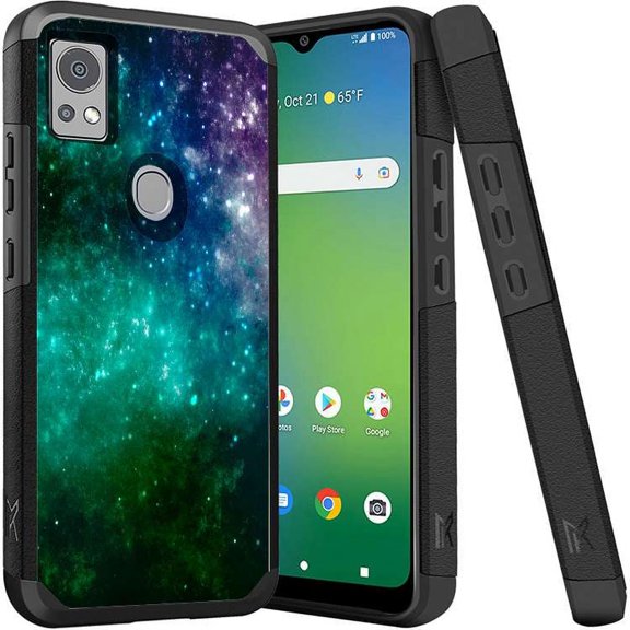 ANJ  Shockproof Dual Layer Slim Hard Case   Tempered Glass Cover Compatible with Icon 5, AT&T Motivate 4 - Green Galaxy