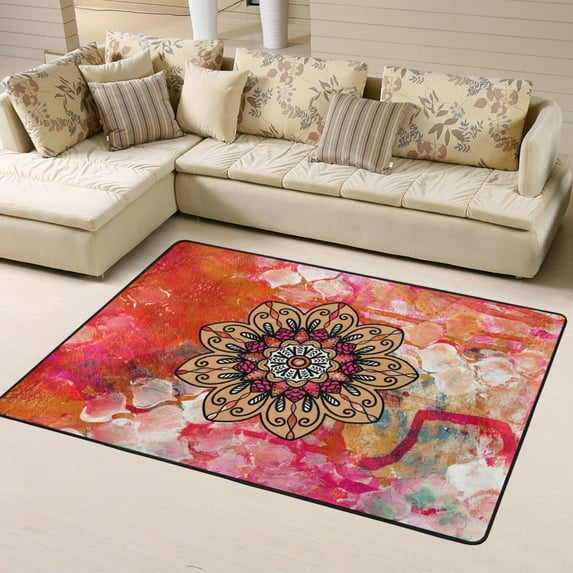 DouZhe Boho Mandala Ethnic Style Pattern Area Rugs Non-Slip Machine Washable Floor Mat, Bohemian Style Carpet Doormat, 63x48 inches