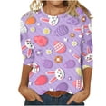 thumbnail image 2 of TrendVibe365 Womens 3/4 Sleeve Tops Plus Size Easter Easter Eggs Bunny Rabbit Flower Holiday Gifts Shirts Crew Neck Pullovers 3/4 Sleeve Tees Spring Cute Happy Blouse Clothes Purple 4XL(US=16), 2 of 4