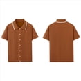 thumbnail image 3 of Suéter Informal de Verano para Hombre, con Botones Finos, Estilo Ejecutivo, Estilo Retro, de Corta, para Playa Marrón L, 3 of 8