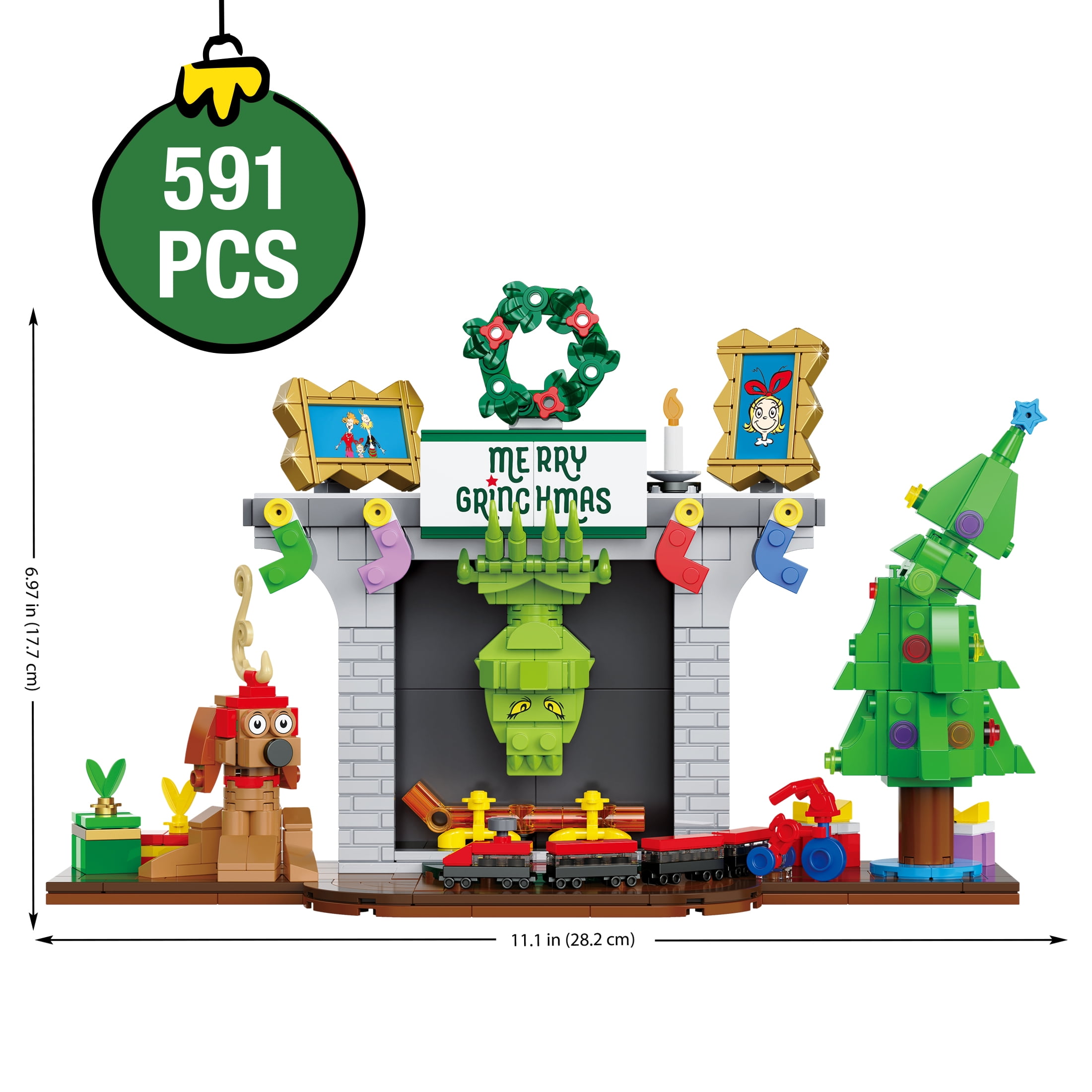 Brickcraft Grinch in Fireplace Brick Building Kit (591-Plastic Piece Set), Limited Edition Collectible, Christmas Décor, Toy Gift Idea for Boys and Girls Ages 8 Years Old and up