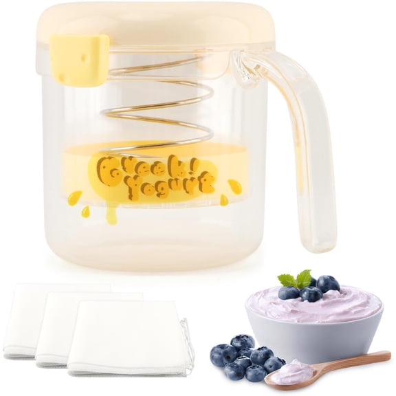 Greek Yogurt Strainer with Lid, Reusable Yogurt Filter with Ultra Fine Mesh to Makes small batches of Thick Creamy Greek or Coconut Yogur-t Cheese Soy Milk(COLOR:yellow)