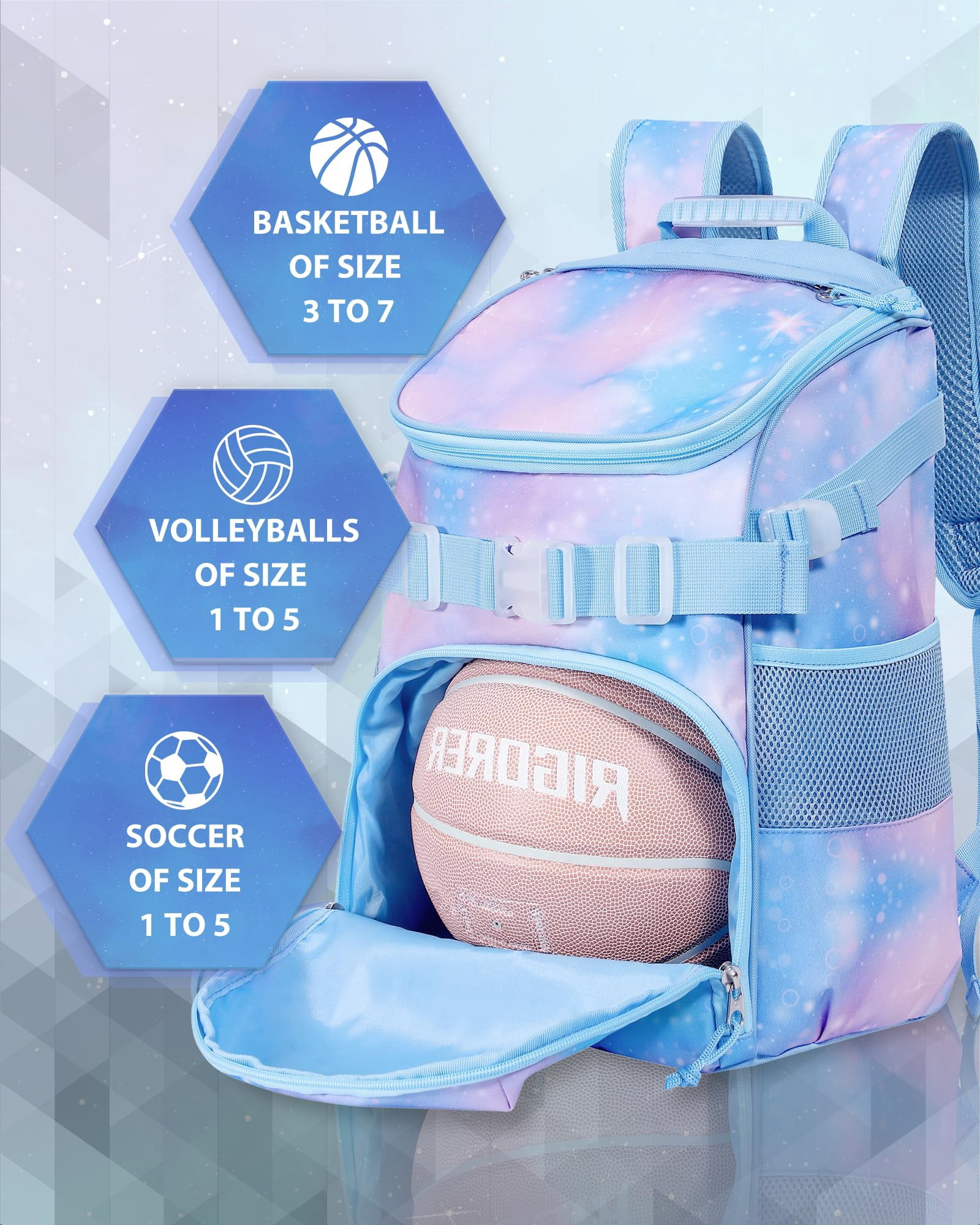 Basketball Backpack Women Fit Soccer Volleyball Baseball Football Sports Backpack Training Equipment Bag for Team -Sky Blue