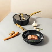 Thyme & Table 12-Piece Non-Stick Signature Ribbed Cookware Set, Non-Toxic Pots and Pans Set - Black & Gold