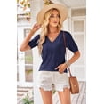 thumbnail image 2 of Arach&Cloz Women's V-Neck Short Sleeve Special Rib Knitted Pattern Casual Tops Sweater Spring Summer 2025, 2 of 6