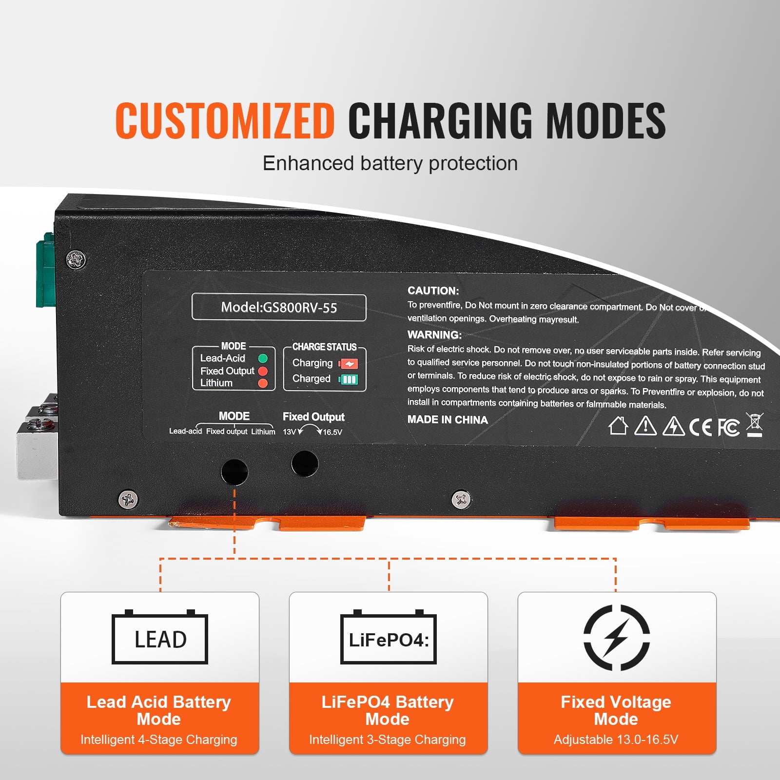 KFFKFF RV Power Unit, 55A, Converts 110V AC to 12V DC, 4-Stage Intelligent Charging, 13-16.5V Adjustable Range, Works with Lithium and Lead Acid Batteries, ETL Certified