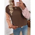 thumbnail image 4 of Womens Long Sleeve Tops Fall Fashion Crewneck Color Block Ribbed Knit Casual Loose Fit Pullover Shirts Coffee M, 4 of 7