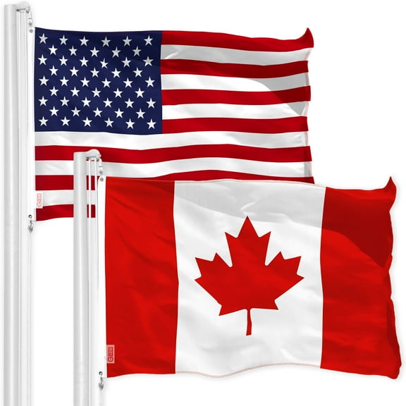 G128 Combo Pack: American USA Flag 4x6 Ft & Canada Canadian Flag 4x6 Ft | Both LiteWeave Pro Series Printed 150D Polyester, Brass Grommets