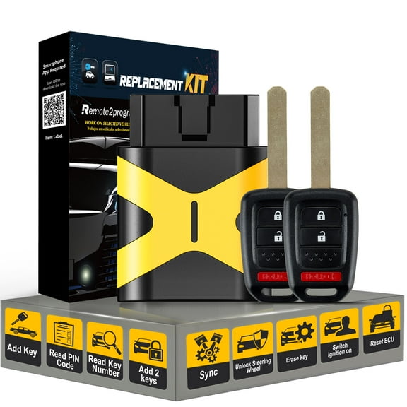 Add 2 Keys DIY Programming Car Key Kit and Uncut Car Key Replacement for Honda CRV/Crosstour/HR-V/Fit with FCC: MLBHLIK6-1T