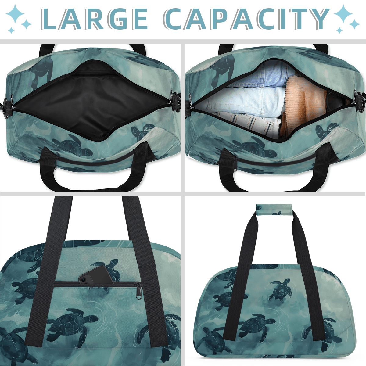 Herdesigns Turtle Sea Animals Sports Duffle Bag for Women & Men, Gym Bag Dance Bag Overnight Bag Carry On Weekender Travel Bag