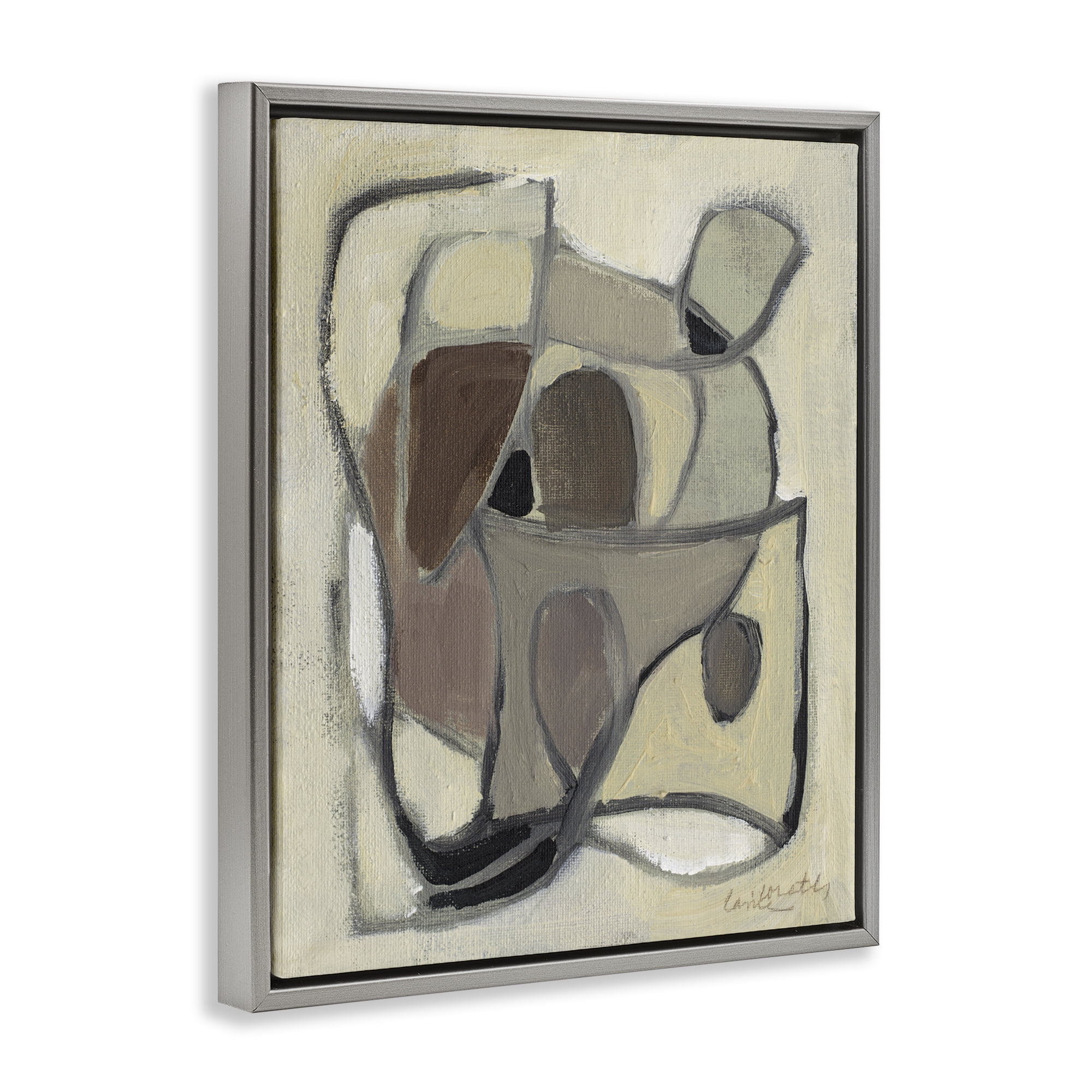Stupell Industries Rustic Curved Shapes Abstract Gray Framed Floater Canvas Wall Art, design by Lanie Loreth