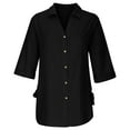 thumbnail image 4 of Ensembles pour Femmes Clairière Manches 3/4 Solides Tops Chemisier Col en V Pull-Over Noir, 4 of 8