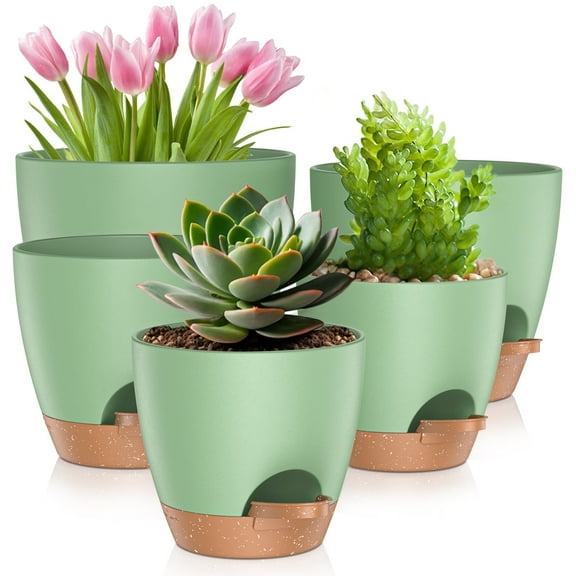 5 Pack Self Watering Plant Pots in Assorted Sizes for Indoor Outdoor Gardens