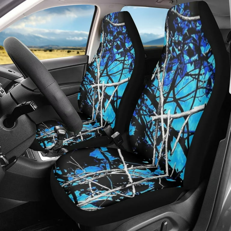 FKELYI Camo Hunting Blue Oak Car Seat Cover Set of Front for Women Men,2  Pieces,Easy to Install & Clean & Non-Slip Car Interior Seat Cushion  Accessories Set,Universal for Cars 