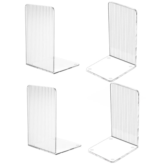 MerryNine Acrylic Book Ends, Clear Bookends, Decorative Streak, Non Slip,  for Home Office School, 4 Count