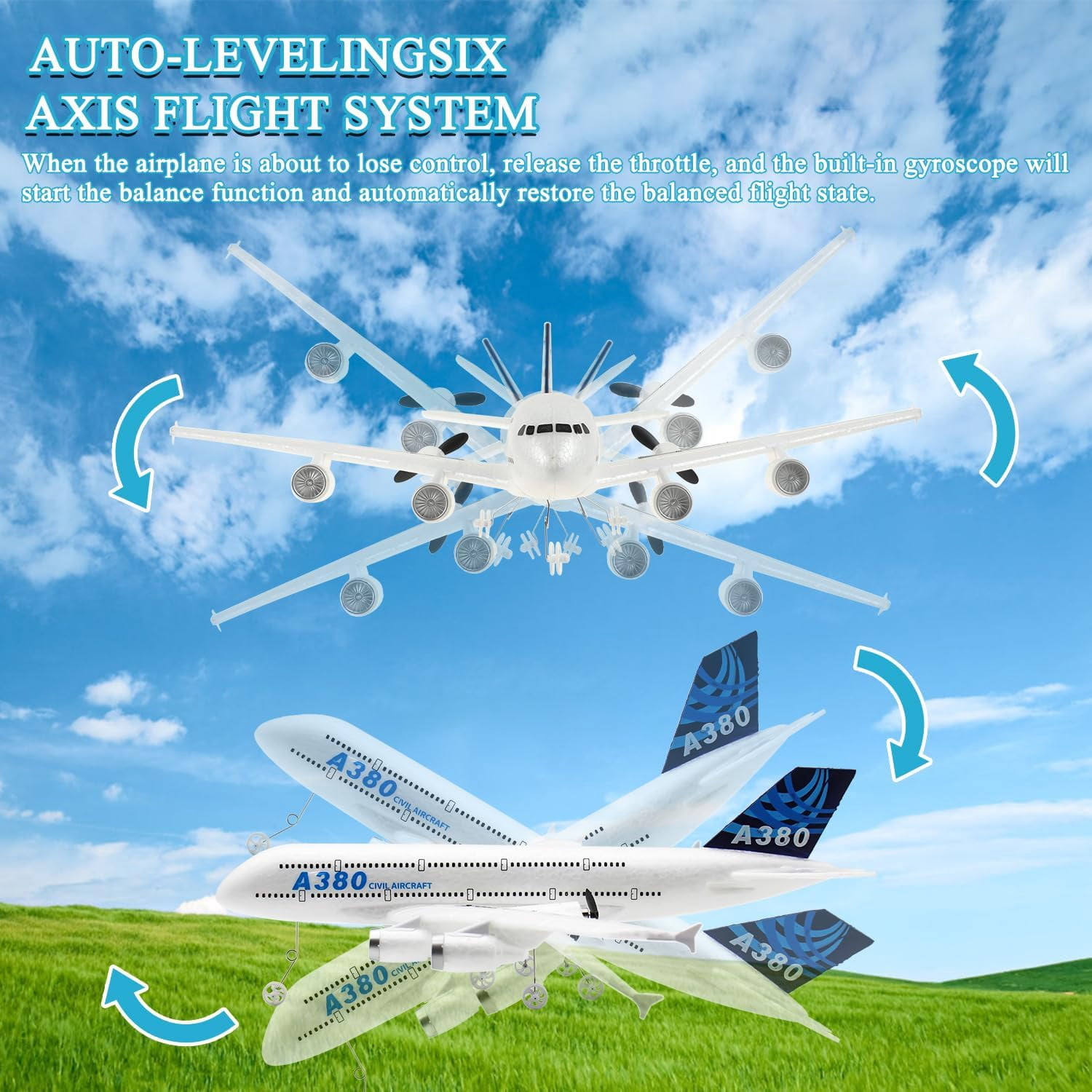 Mostop RC Plane, Remote Contro Plane Stunt Drone Toy, 2.4 Ghz 3 Channel with LED Lights & 360° Spin,Easy to Fly RC Glider for Kids Adults