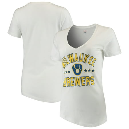 Women's New Era White Milwaukee Brewers V-Neck Short Sleeve