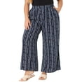thumbnail image 4 of Pantalones Palazzo de Talla Grande para Mujer Agnes Orinda, Rayas Boho, Pantalones de Pierna Ancha, Estilo Paper Bag, Casual de Playa, Verano, Talla 1X, Azul Marino, 4 of 6