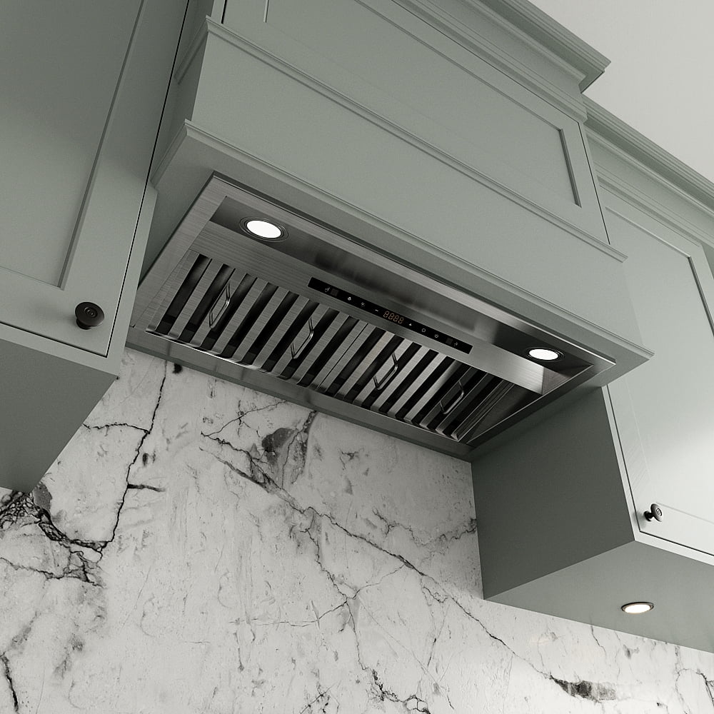 Streamline 28 in. Amandola Convertible Insert 350 CFM Range Hood in Brushed Stainless Steel with Baffle Filters, Touchpad Control, LED Lights