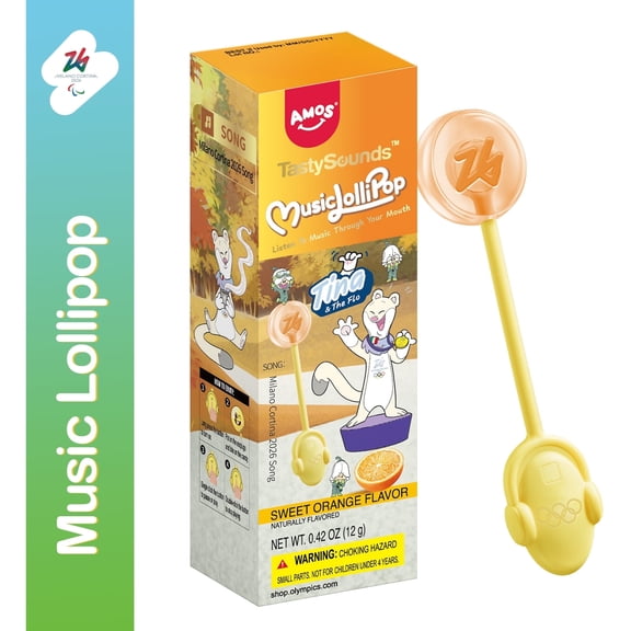 Amos Audio Lollipop TastySounds Orange Fat-Free, Olypics Music Lollipops 0.42 oz