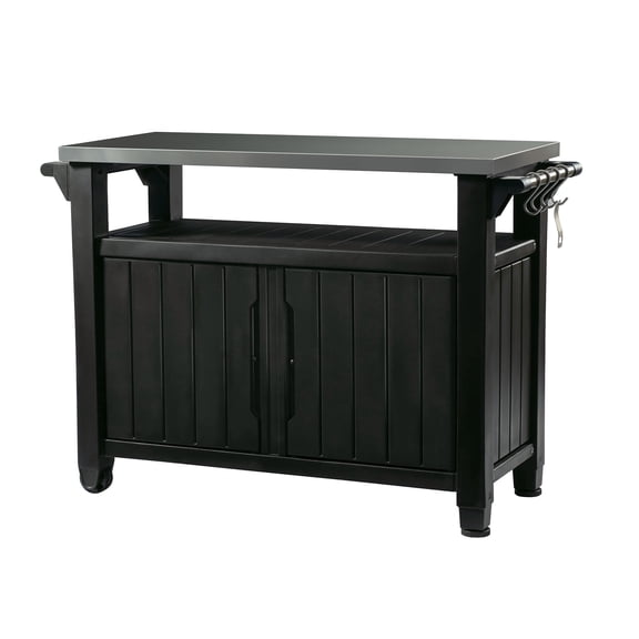 Keter Unity XL Outdoor Durable Kitchen Rolling Bar Cart with Storage Cabinet, Graphite