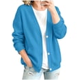 thumbnail image 5 of Winter Fashion Sweatshirt for Women Casual Oversized V-Neck Button Down Cardigan Long Sleeve Loose Fit Open Front Jacket with Pockets, 5 of 7