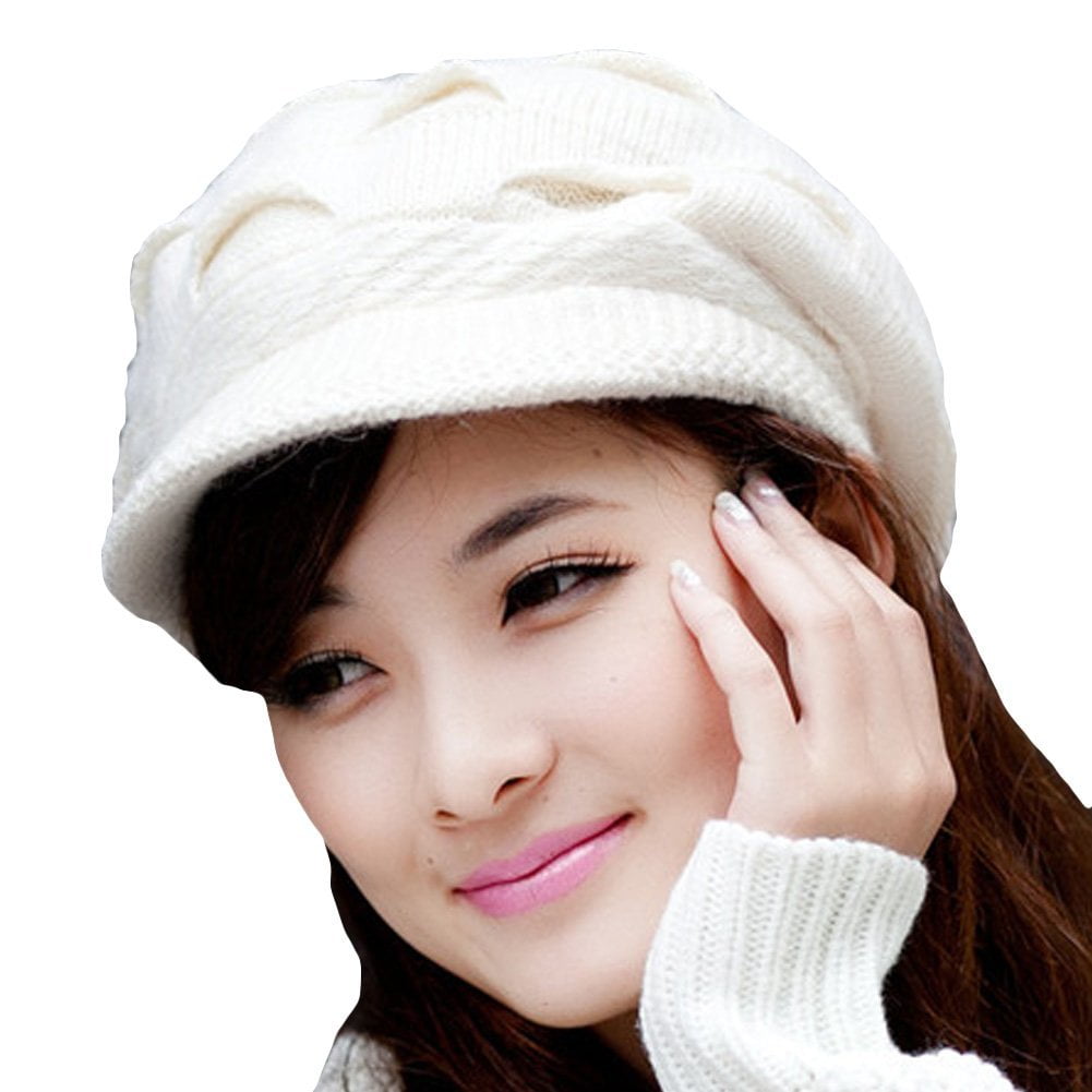 Soft Beanie Hat Wide Bill Wooly Women 