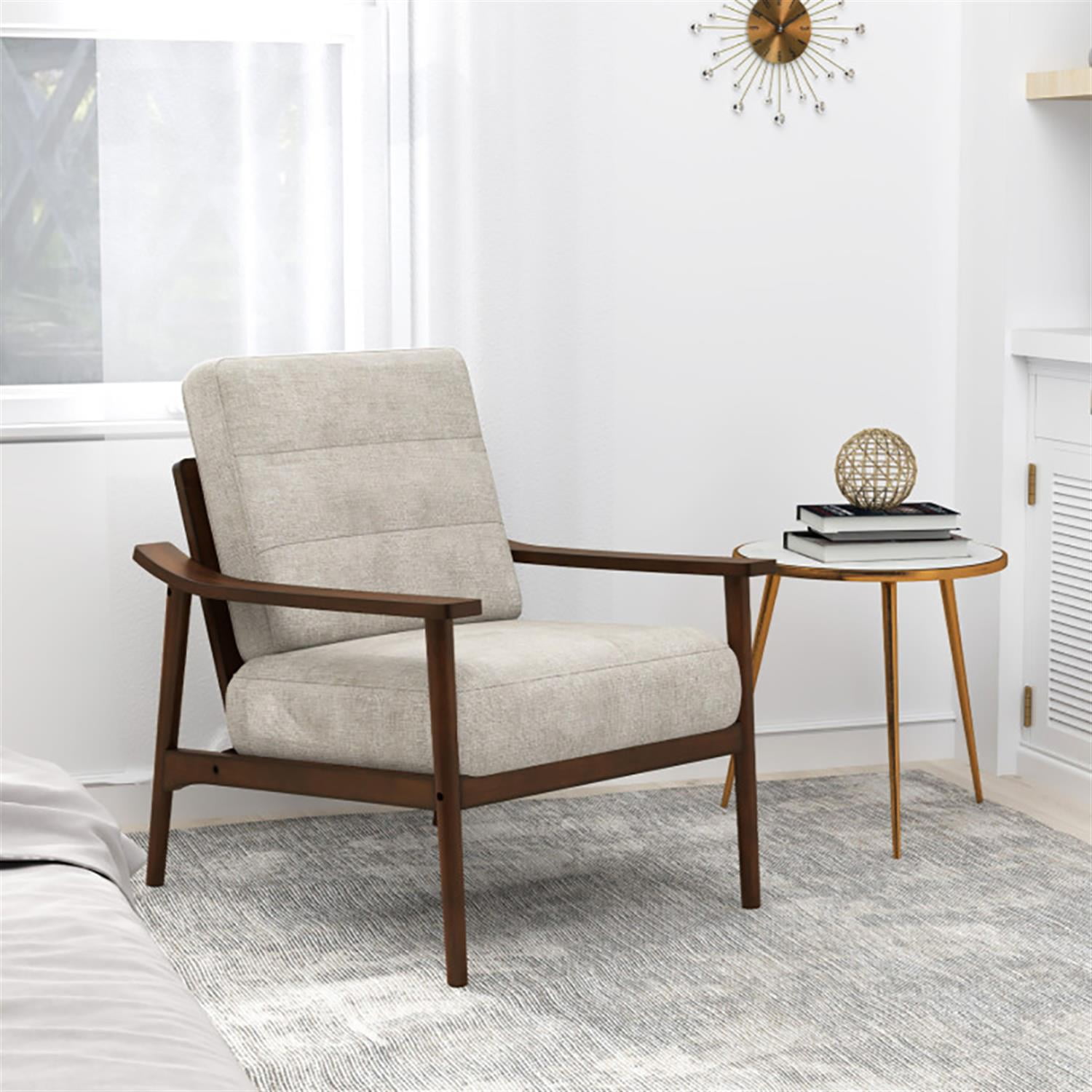 Demi Bonn Modern Accent Chair, Elegant Armchair with Rubber Wood Armrests and Legs, Suitable for Living Room Bedroom Reception Room Office, Brown