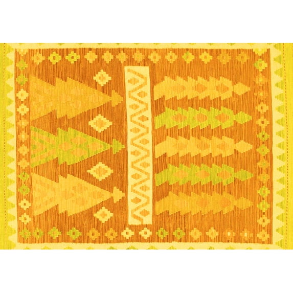 Ahgly Company Machine Washable Indoor Rectangle Southwestern Yellow Country Area Rugs, 8' x 10'