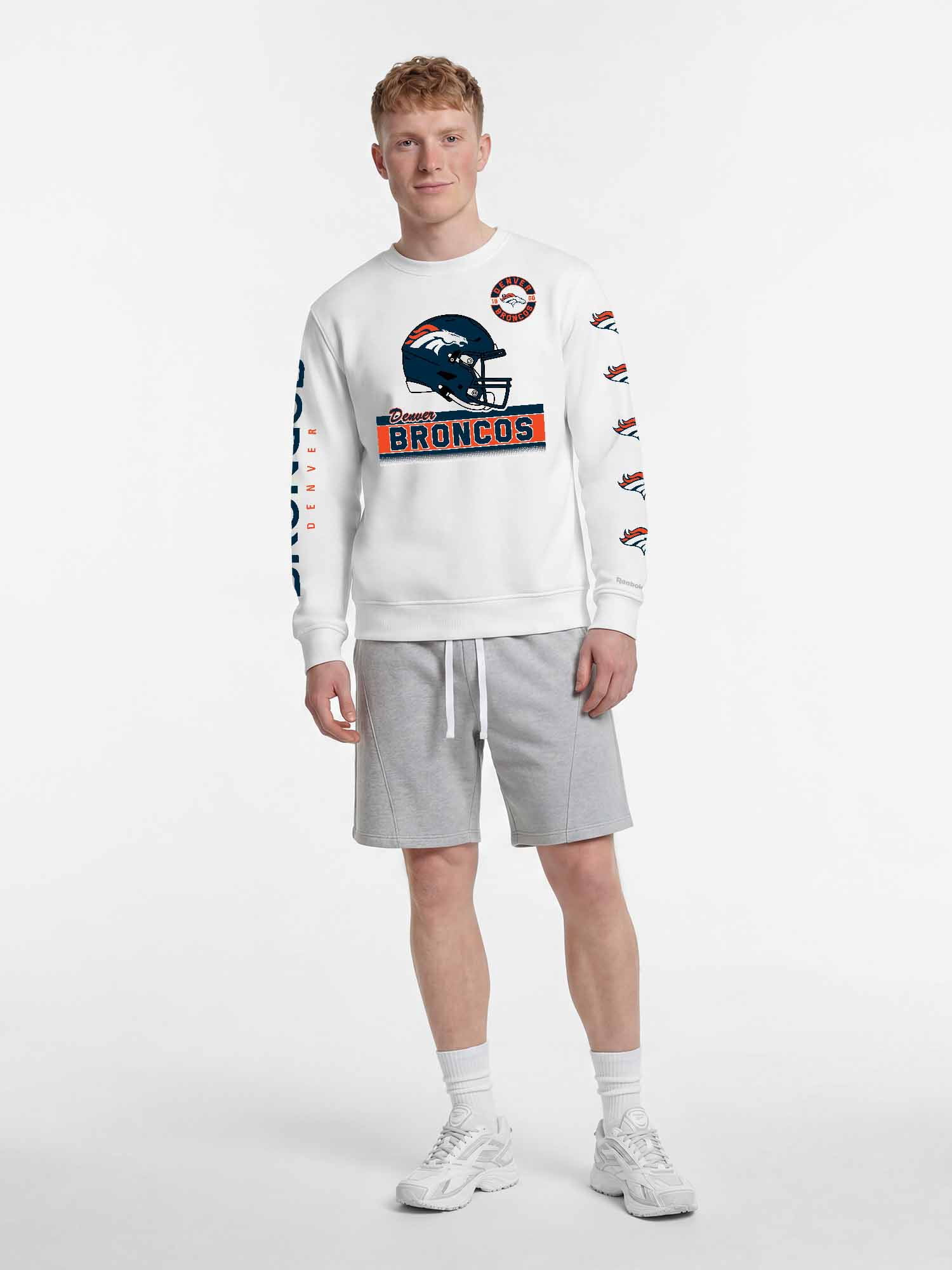 Denver Broncos Reebok Mens White Crew Sweatshirt