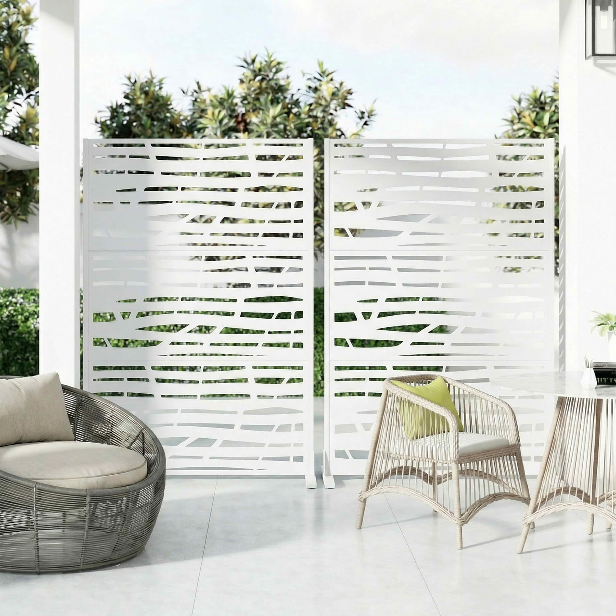MAYEERTY 72x47x16 Inch White Jungle Rectangular Galvanized Steel Privacy Screen, 3 Piece Set for Outdoor Garden