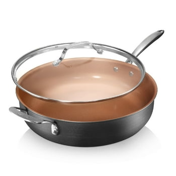 Gotham Steel 5.5 Qt Multipurpose Nonstick Jumbo Cooker Saute Pan with Glass Lid, Stainless Steel Handle Oven & Dishwasher Safe Copper