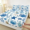 thumbnail image 3 of Feelyou Starfish Seashell Bed Sheets, Blue Ocean Coral King Sheets, 4pcs, 3 of 7