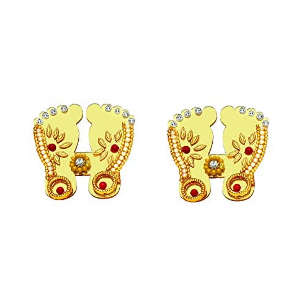 Laxmi Charan Paduka Feet Pagla with Kalash Stickers Sticker Item for Indian Puja Wedding & Festival Decorations Door House Office Temple Gift Gifts Return/Good Luck ( 1 Pair Charan )
