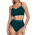 thumbnail image 2 of Aqestyerly Women's Two-Piece Swimsuit Set - Solid Color String Bikini with Fringe Details,High-Waisted Beach-Ready Set for Ladies,Color Block Bikini Swimwear, 2 of 8