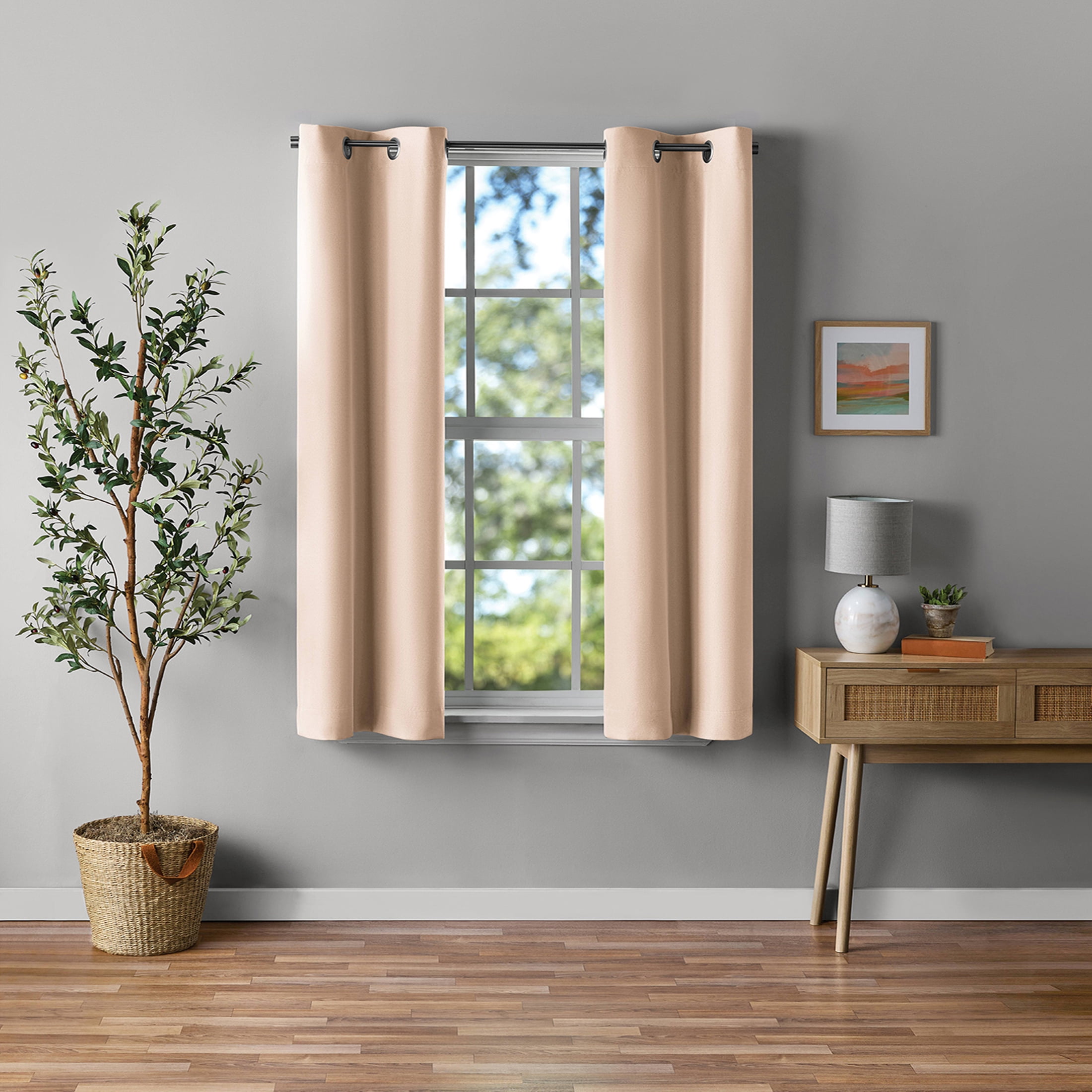 Mainstays Beige Solid Blackout Grommet Curtain Panel Pair, Set of 2, 30 in W x 63 in L
