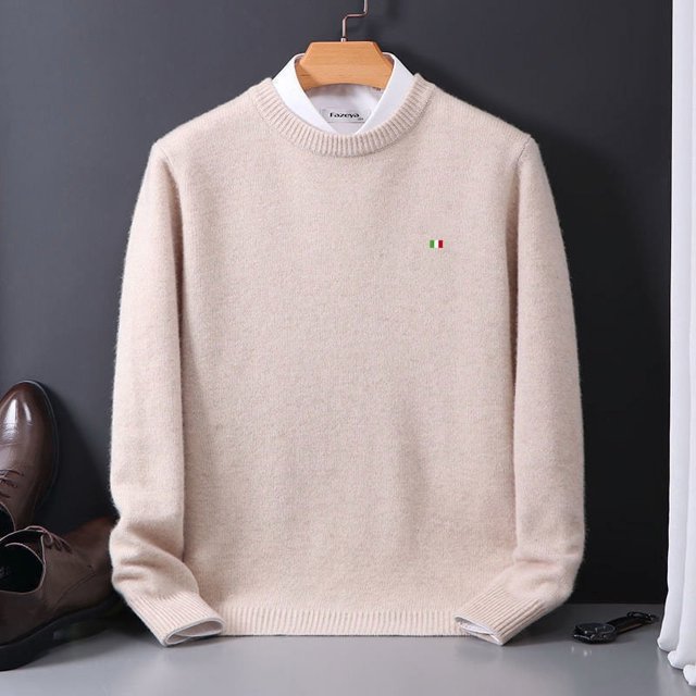 Suéter de lana para hombre, ropa de otoño e invierno, suéter de cachemira de visón, jersey de punto de grano de arroz de color sólido, talla grande, holgado, informal
