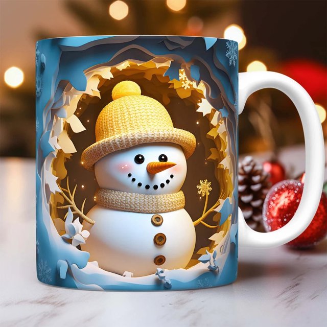 Tazas de café navideñas, tazas navideñas de cerámica de 11 oz con forma de muñeco de nieve y asa, taza de café navideña de invierno, juego de tazas de Feliz Navidad para adultos, mujeres y hombres